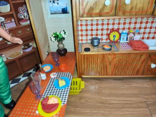 Cocina de Madera Vintage para Muñecas