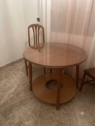 Mesa camilla redonda madera y cristal