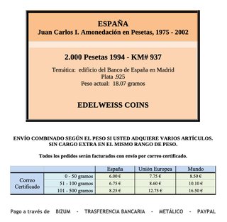 ESPAÑA - 2000 pesetas 1994 - KM# 937 moneda plata