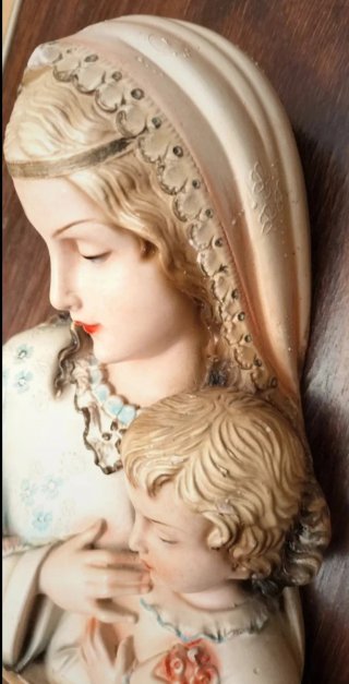 Antico Capolavoro Madonna Bambino Scultura