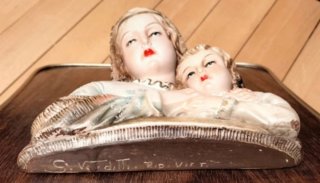 Antico Capolavoro Madonna Bambino Scultura