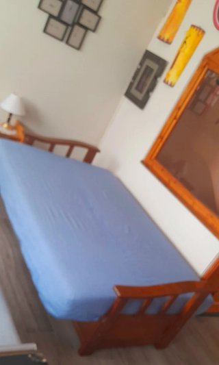 Sofá Cama Madera y Tela Azul