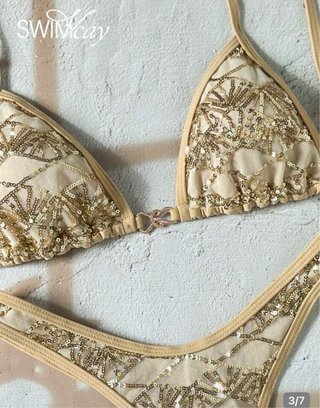 Bikini Beige y Dorado con Lentejuelas