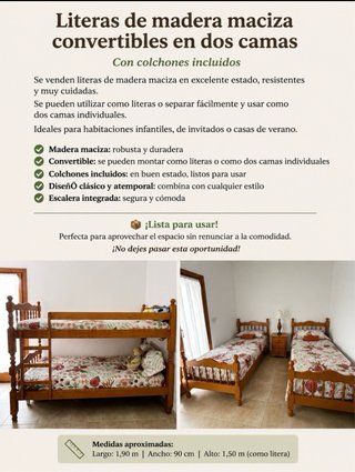 Literas de madera convertibles en 2 camas