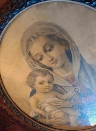 Stampa Madonna con Bambino, cornice ovale