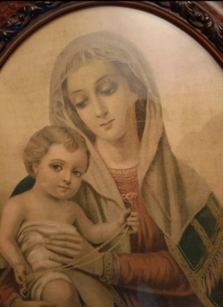 Stampa Madonna con Bambino, cornice ovale