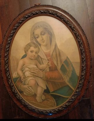 Stampa Madonna con Bambino, cornice ovale
