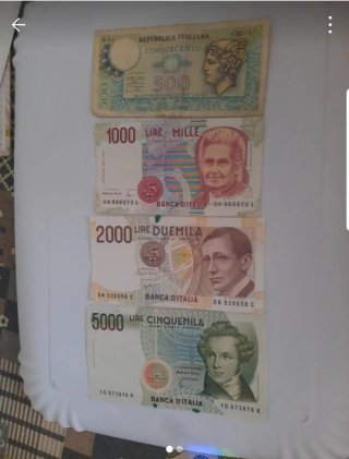 Banconote Italiane 500, 1000, 2000, 5000 Lire