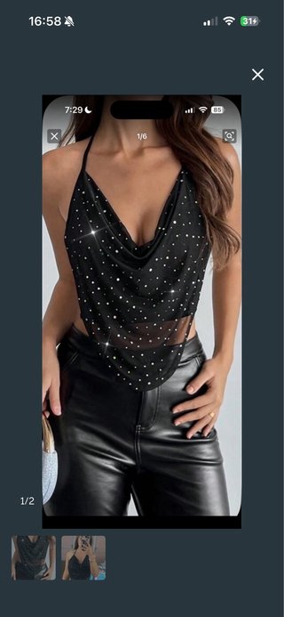 Top brillante plateado talla única