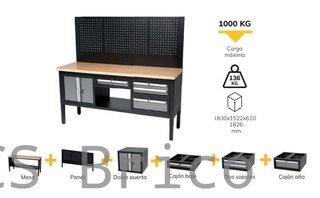 Mesa de Trabajo Modular 1830mm Cajones Doble Puerta y Panel Alyco 129656