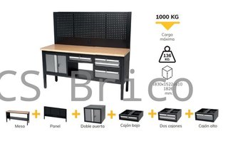 Mesa de Trabajo Modular 1830mm Cajones Doble Puerta y Panel Alyco 129656