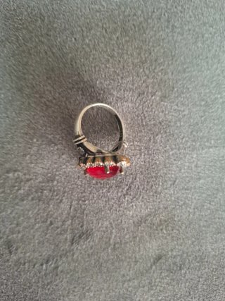 Anillo Plata Corazón Rojo y Circonitas