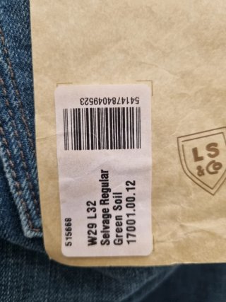 06' Levi's Selvage Regular W29 L32 Green Soil