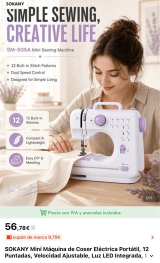 Máquina de coser portátil SOKANY SM-505A – Nueva,