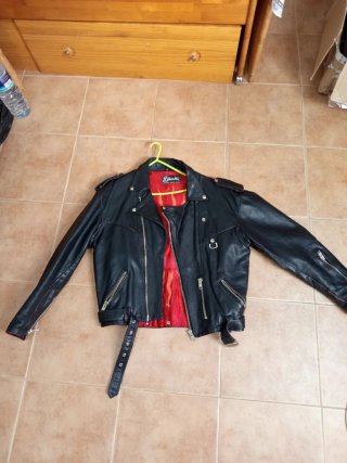 Chaqueta de cuero Blondie Negra Roja