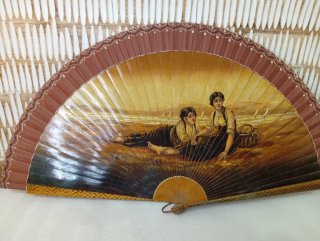 Abanico Vintage Pintado a Mano Grande