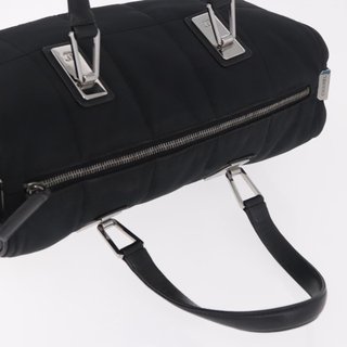 CHANEL Choco Bar Hand Bag Nylon Black Silver CC