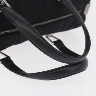 CHANEL Choco Bar Hand Bag Nylon Black Silver CC