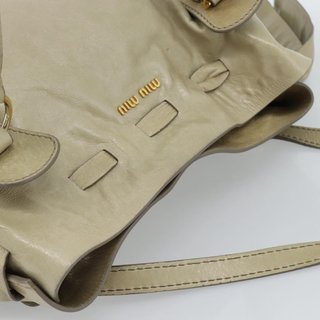 Miu Miu Tote Bag Leather Green Gold Auth