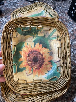 Set platos mimbre flores vintage
