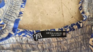 Vestido Zara Midi Estampado Azul y Blanco Talla M