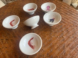 Set di 6 tazze antiche Riveiro con frutti di mare