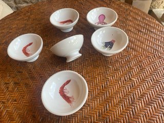 Set di 6 tazze antiche Riveiro con frutti di mare