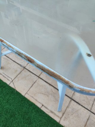 Mesa de patio cristal y metal