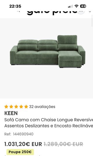 Sofá cama verde tela