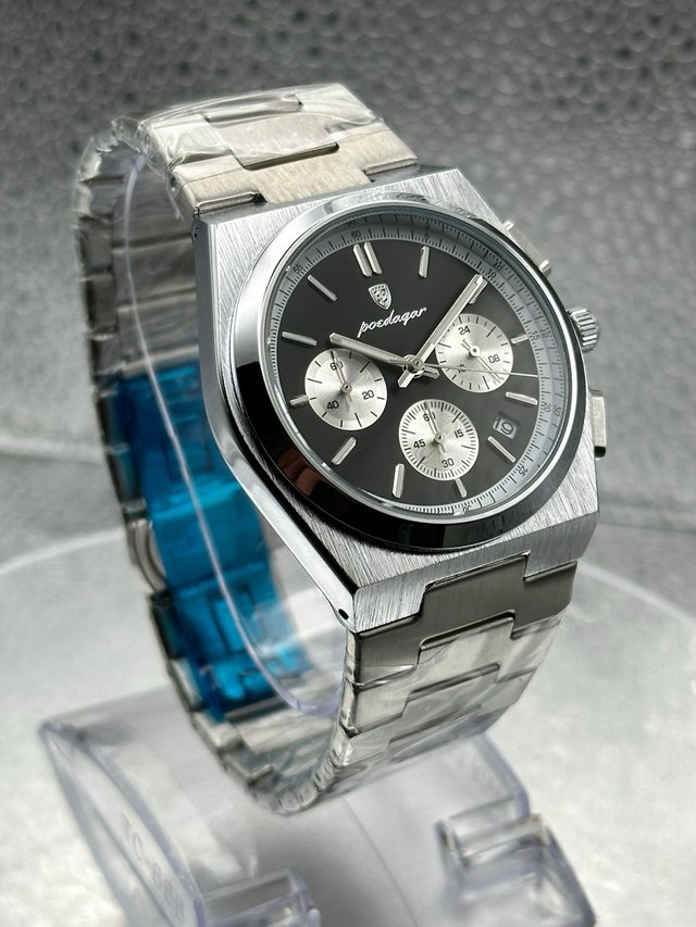 Reloj Poedagar Cronógrafo Negro y Plateado