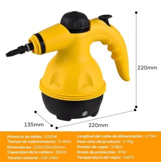 Limpiador de vapor 1000W 140°C 3.0Bares Nuevo