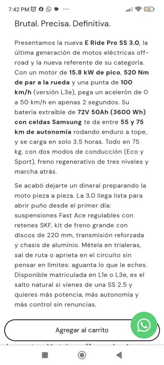 Moto Eléctrica Enduro e RIDE PRO SS 3.0