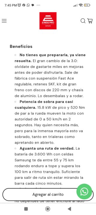 Moto Eléctrica Enduro e RIDE PRO SS 3.0