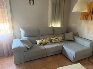 Sofá 3 plazas con chaiselongue gris, 2,65 largo