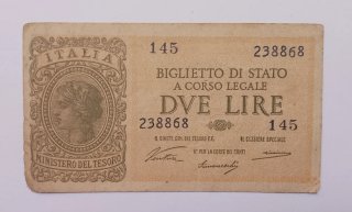 Biglietto di Stato 2 Lire Luogotenenza 1944