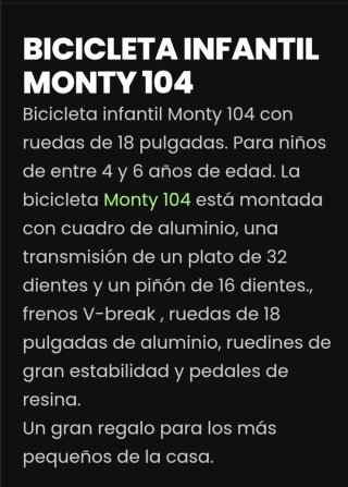 Bicicleta Monty 104 Kids 18 Naranja