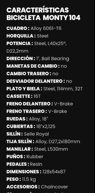 Bicicleta Monty 104 Kids 18 Naranja