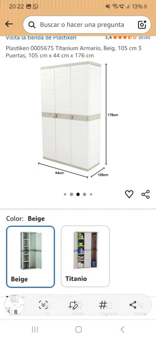 Armario exterior de plástico beige y gris