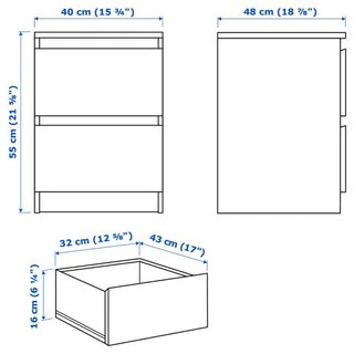 Cómoda Ikea MALM 2 cajones blanca 40x55 cm
