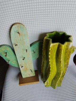 Decoración Cactus Madera y Cerámica