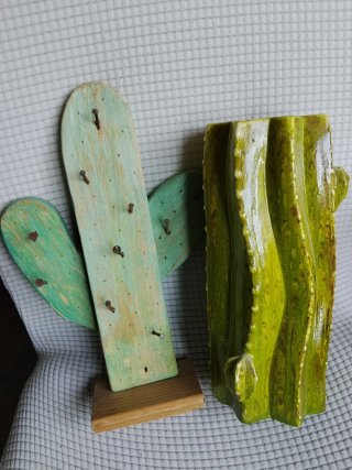 Decoración Cactus Madera y Cerámica