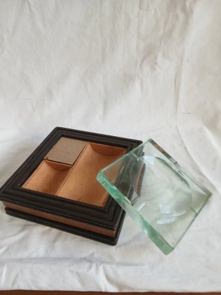 Posacenere vintage di design vtro, legno e pelle