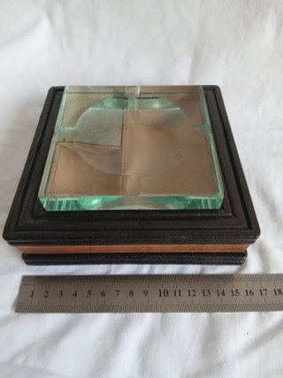 Posacenere vintage di design vtro, legno e pelle