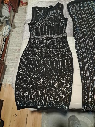 Vestido fiesta pedrería negro