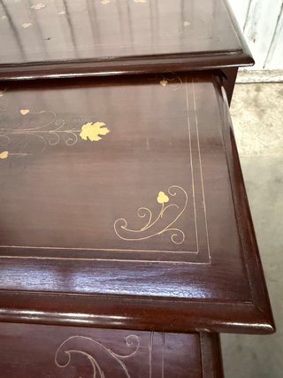 Set 4 Mesitas Madera Antiguas Incrustadas
