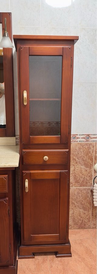 Mueble de baño madera maciza con espejo