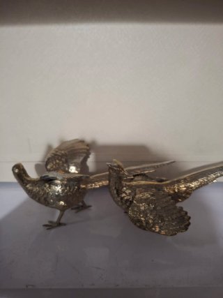 Pareja Faisanes Plateados Decorativos