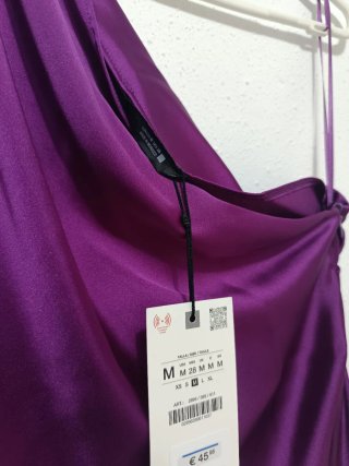 Vestido largo satinado asimetrico Zara Talla M