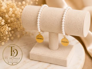 Pulseras perlas personalizadas nombre oro