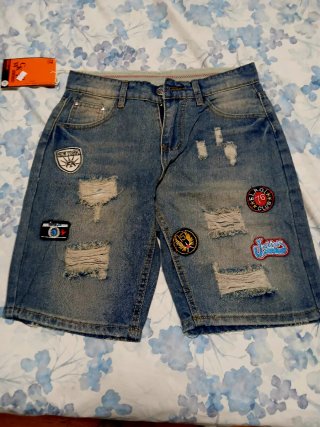 Pantalones vaqueros verano parcheados hombre